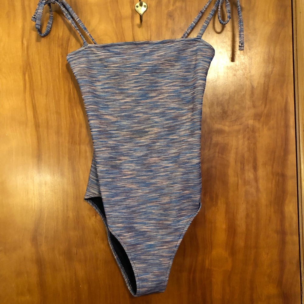 aerie Navy and Multicolor Knit One-Piece Swimsuit